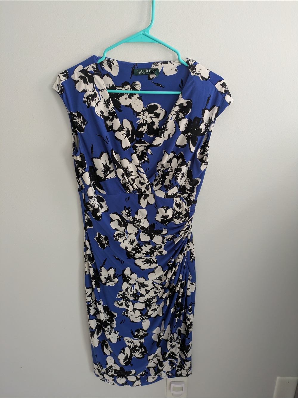 Ralph Lauren Floral Blue Wrap-Style Sheath Dress